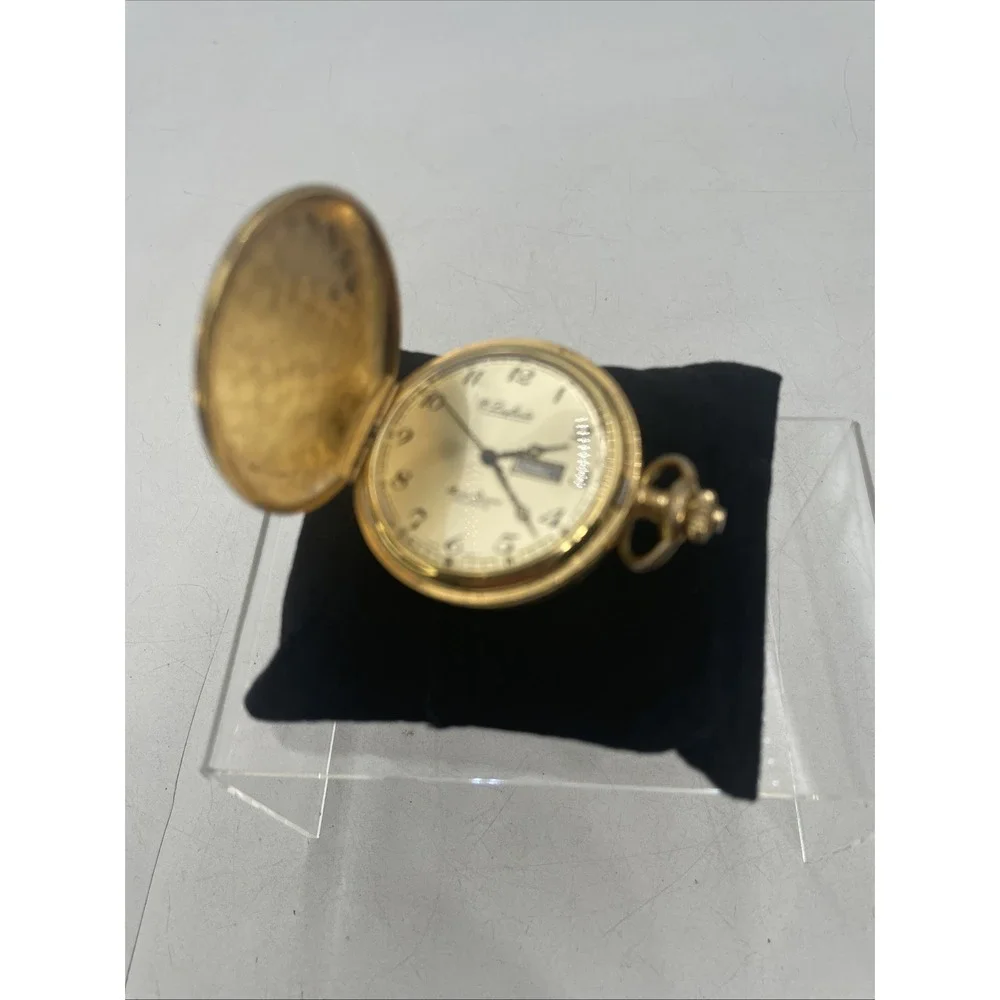 Lucien Piccard Pocket Watch Mens Gold Tone Dufonte Quartz Date+New Battery-RUNS